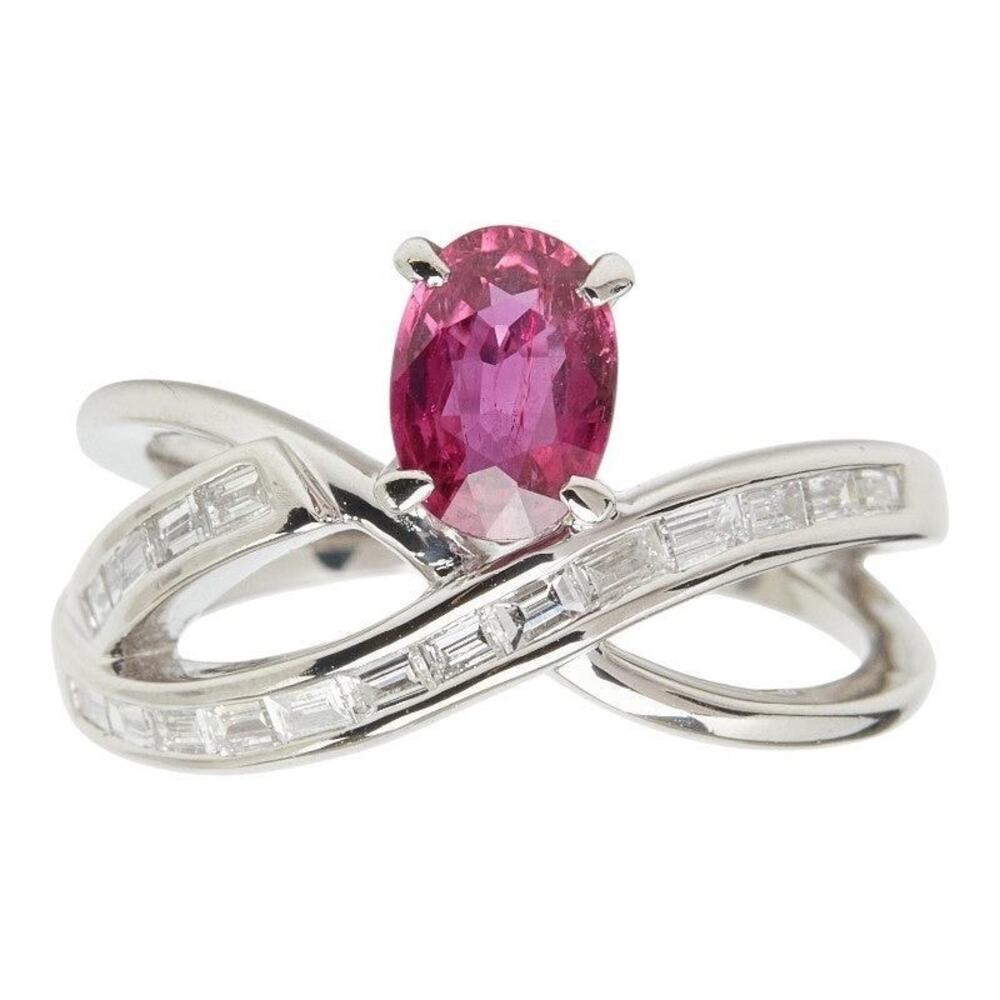 Unbranded Ruby & Diamond Platinum 900 Ring Silver